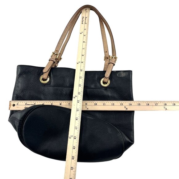 Michael Kors Black Leather Tote Bag With Tan Straps - Picture 2 of 6